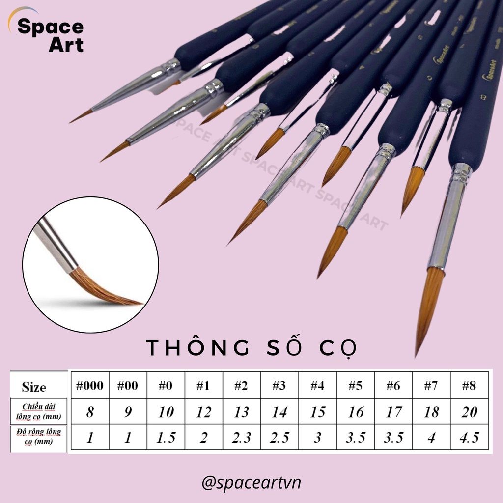 Cọ Tỉa, Cọ Vẽ Nét Lông Chồn Spaceart SP001 vẽ màu nước, acrylic nét mảnh (cọ lẻ)