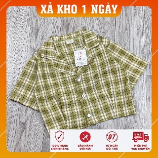 [Freeship - Hàng Auth loại 1] Áo croptop sơ mi/ Cổ vest họa tiết caro chất vải siêu đẹp