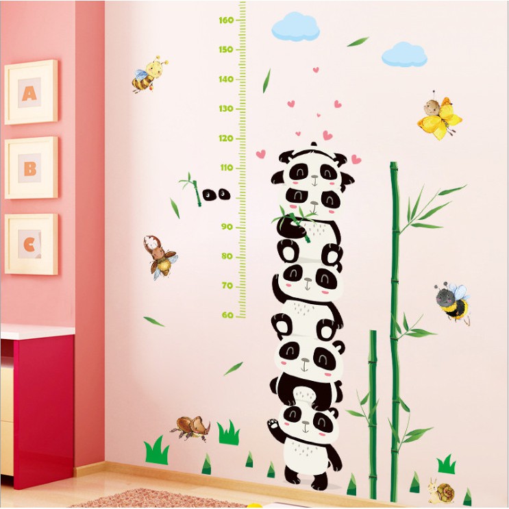Decan dán tường thước đo chiều cao ⚡ FREESHIP ⚡ Gấu trúc ngộ nghĩnh dễ thương có keo sẵn AmyShop