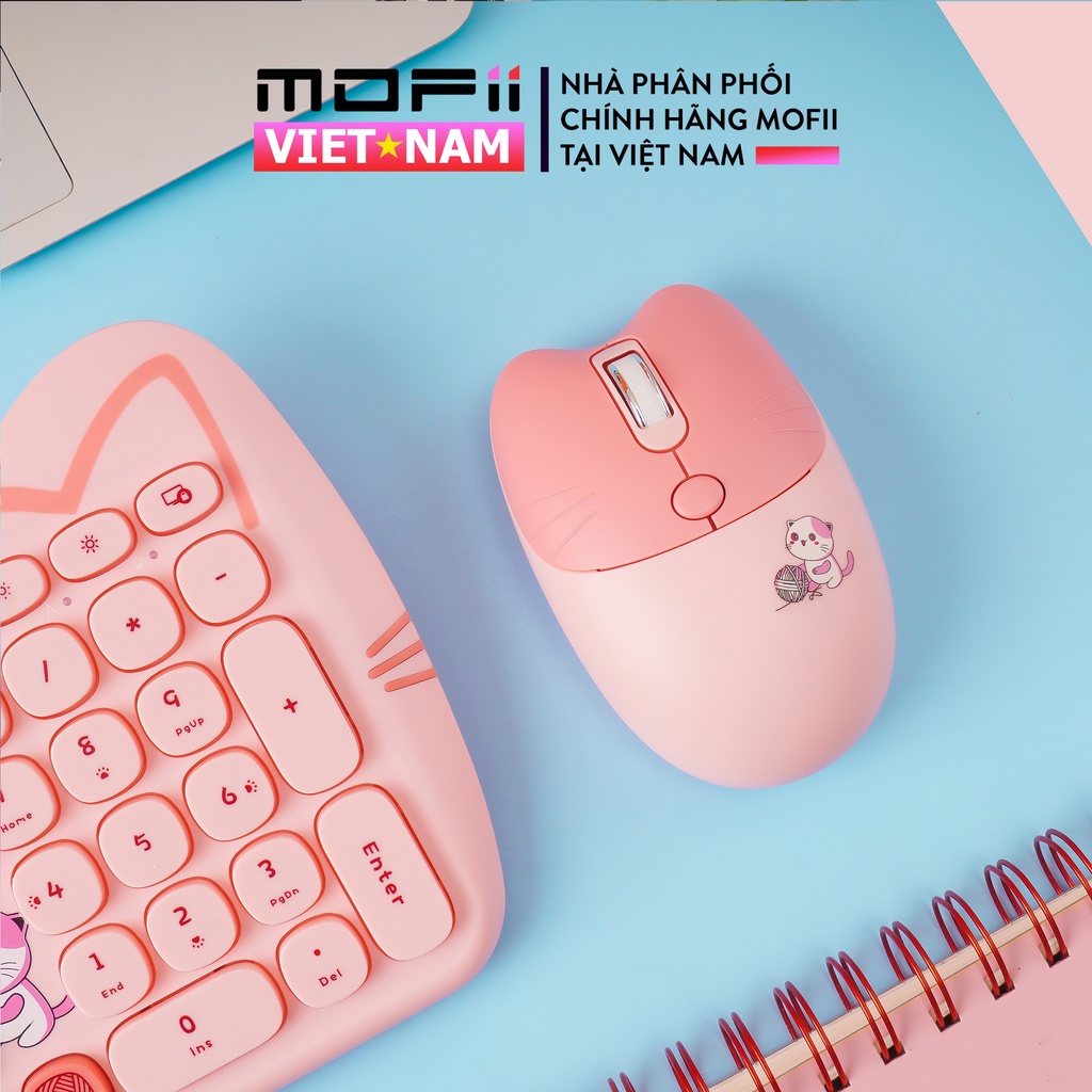 Combo Bàn Phím và Chuột Không dây MOFII KITTY TAI MÈO ĐÁNG YÊU tương thích Win, MacOS, iPad, Điện thoại, Tivi