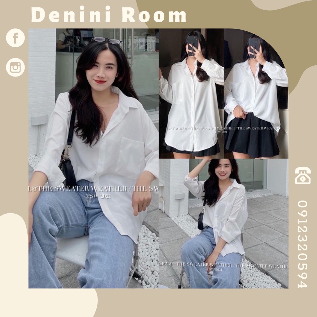 [Ảnh thật] Áo sơ mi trắng basic túi ngực oversize