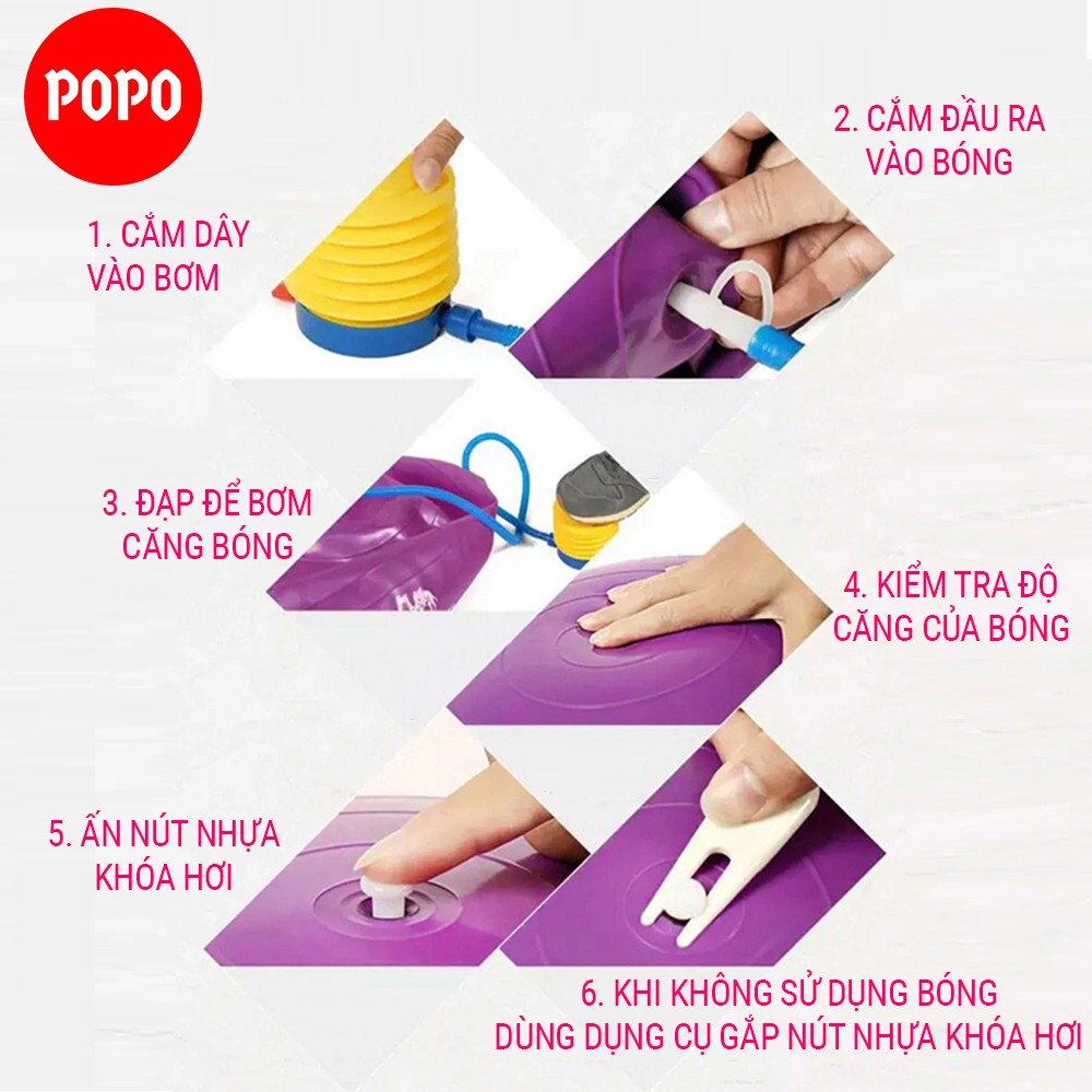 Bóng tập Yoga chính hãng POPO bóng yoga trơn đường kính 25, 55, 65, 75 cm