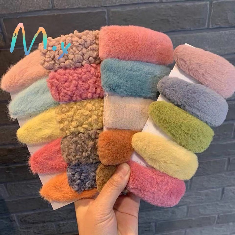 Kẹp tóc lông nhung ngẫu nhiên đa sắc màu trơn phụ kiện trang sức nữ mới nhất