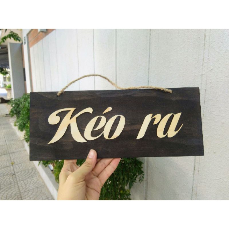 Bảng gỗ dán chữ gỗ 2 mặt nội dung "Đẩy ra/Kéo ra" mẫu chữ nhật + kèm dây treo - LUMY Wood