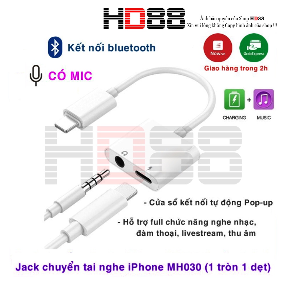 Jack chia cổng sạc sang giắc 3.5 mm + cổng sạc ,kết nối bluetooth,CÓ MIC-A10