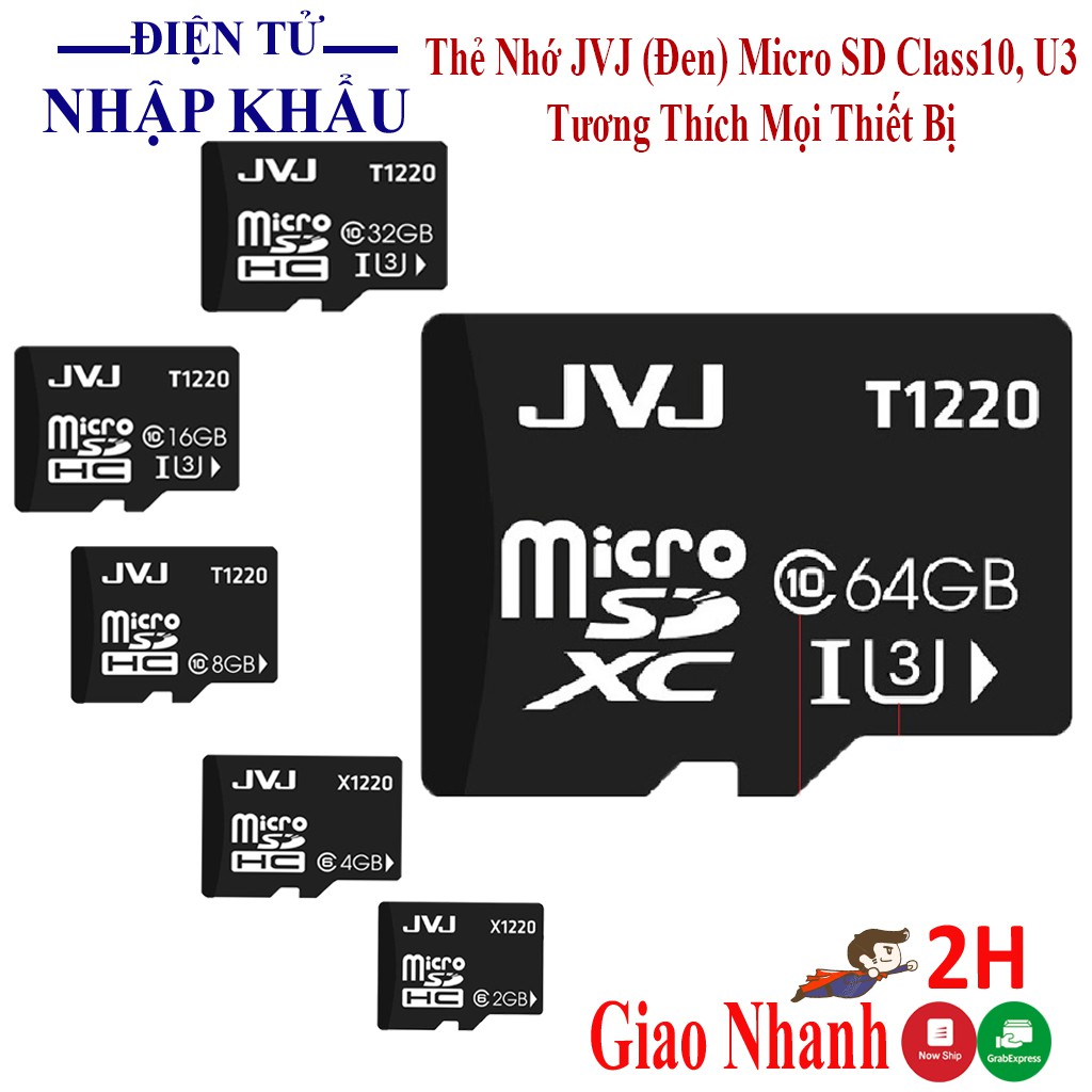 Thẻ nhớ 32gb/64gb/16gb/8gb/4gb/2gb JVJ micro SD, class 10 U3 tương thích mọi thiết bị