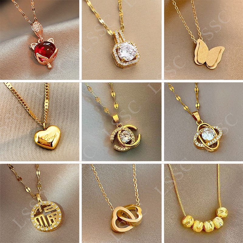 Vòng cổ Hình trái tim dây chuyền titan nữ không gỉ đính đá pha lê cao cấp Phụ kiện trang sức Hàn Quốc