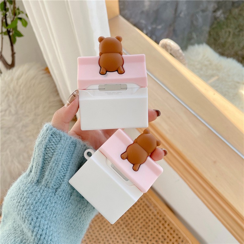 Vỏ bảo vệ cherry milk, bao đựng tai nghe airpods 1 2 pro chống va đập, chống bẩn