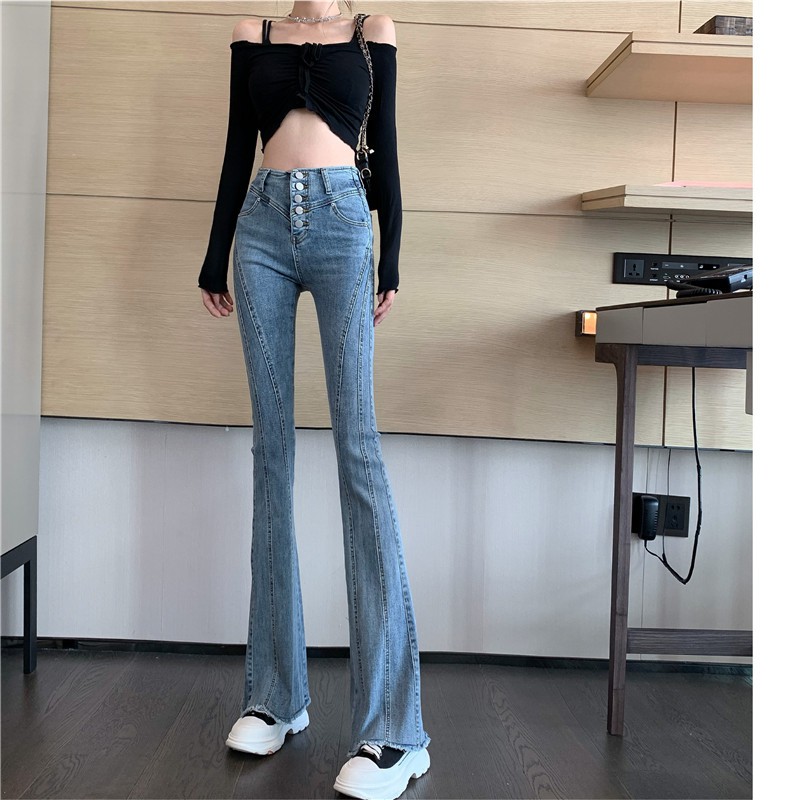 ✨Ready Stock✨Mùa xuân mới năm 2021 quần jean cạp cao của phụ nữ giảm béo tất cả phù hợp với xu hướng dài vải kéo m