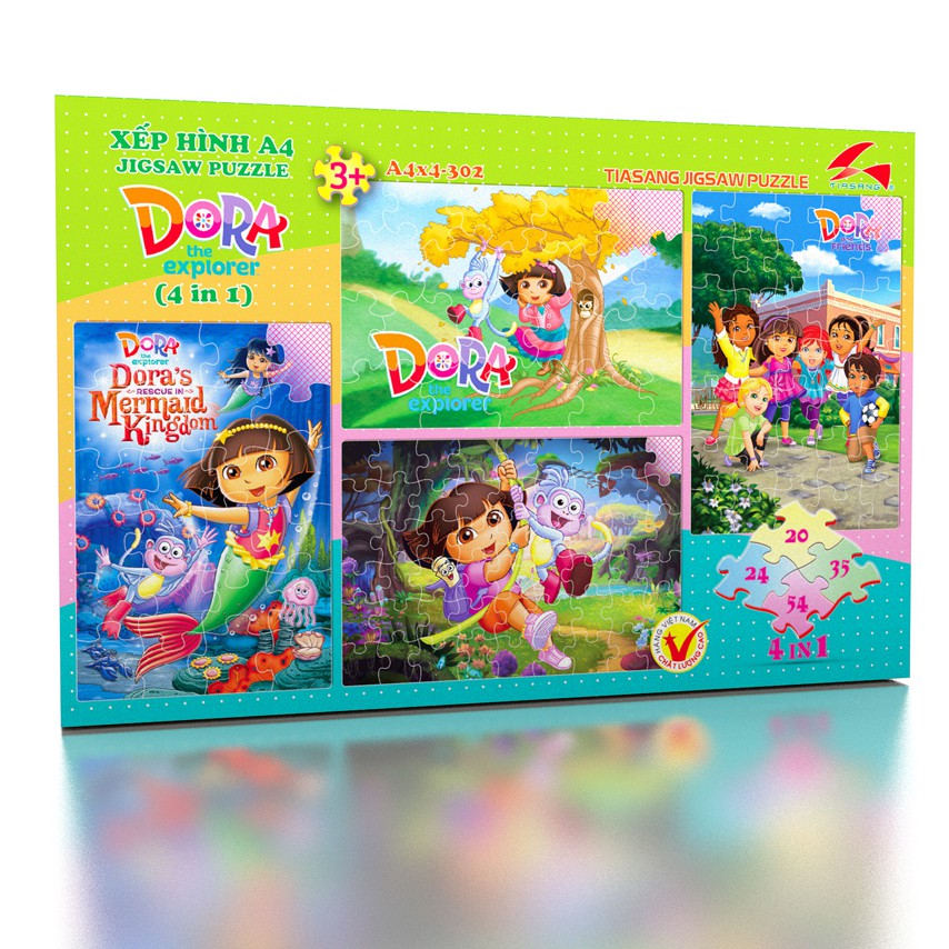 Tranh xếp hình 4 cấp độ Tia Sáng (4 trong 1) chủ đề Dora và Paw Patrol