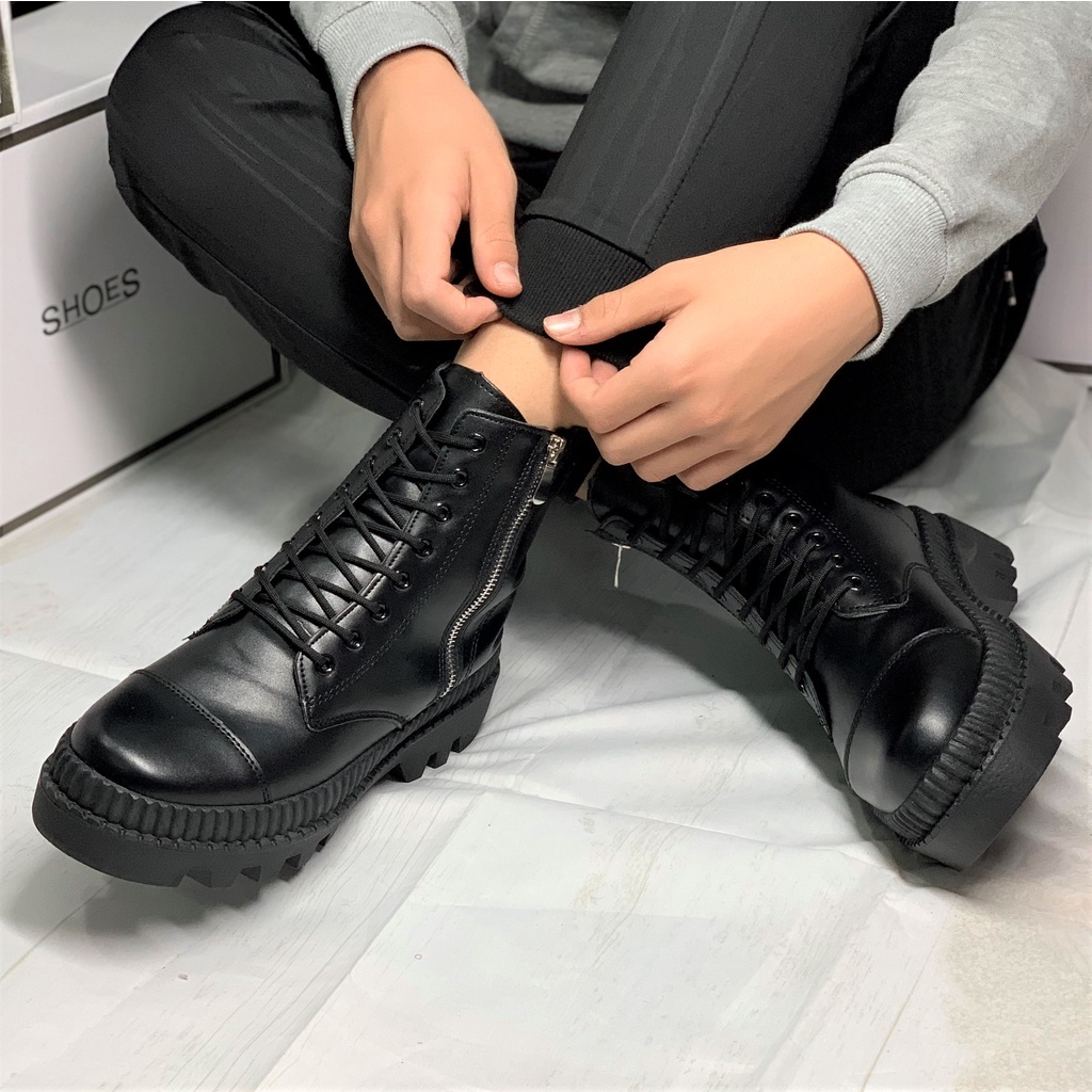 Giày bốt nam cổ cao - khóa zip kèm dây buộc mã 911