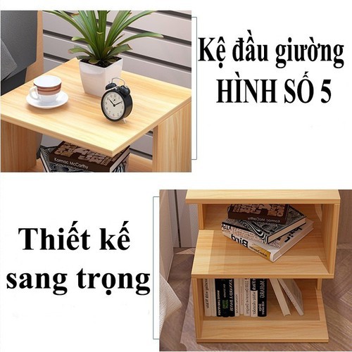 Kệ đầu giường 2 tầng hình số 5 zích zắc, Kệ tủ gỗ đầu giường gỗ cực bền