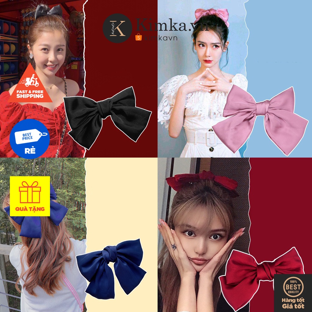 Kẹp Tóc Nơ To Lụa Hàn Quốc Tiểu Thư Nhiều Màu