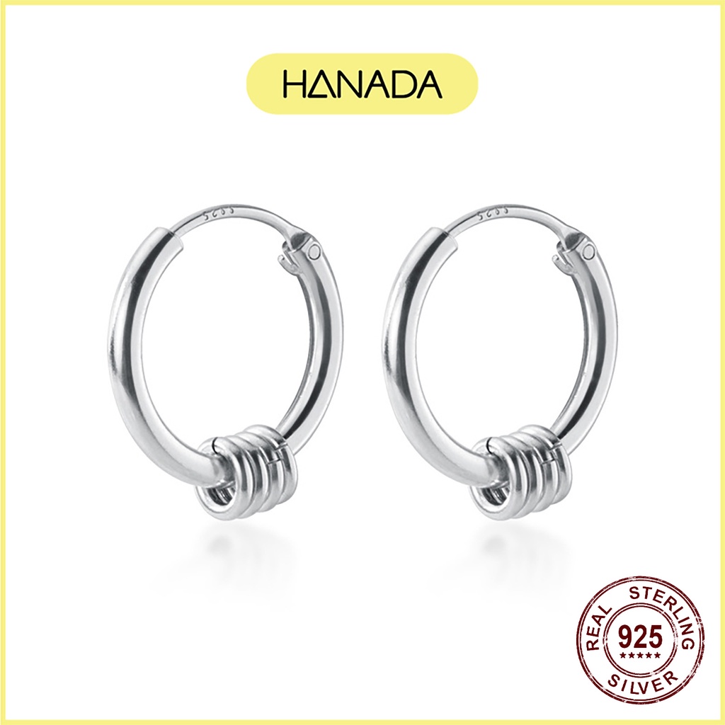 Khuyên Tai Tròn Bạc 925 Hanada Bông Tai Tròn Trơn Cá Tính 0381