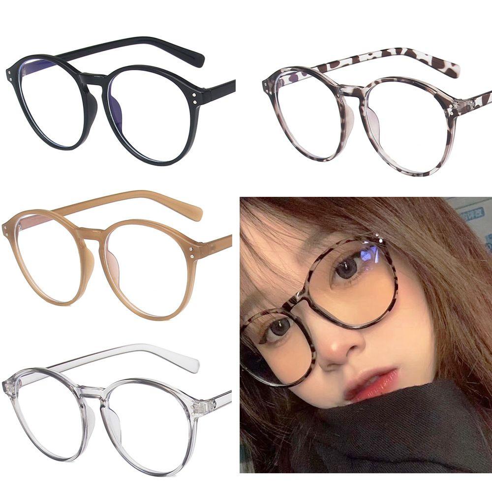 Mắt Kính Đọc Sách Gọng Tròn Họa Tiết Da Báo Màu Đen / Kaki Chống Ánh Sáng Xanh