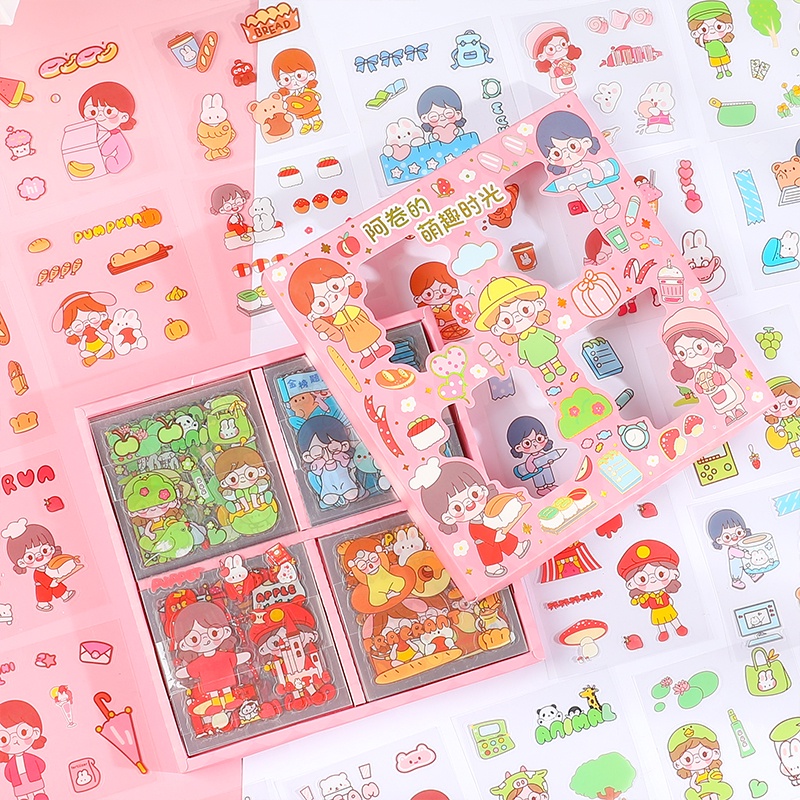 Bộ 100 Miếng Dán PET Họa Tiết Hoạt Hình Dễ Thương Trang Trí Sổ Tay DIY