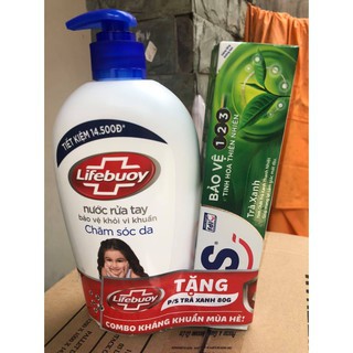 Nước rửa tay Lifebuoy Chăm sóc da chai 500g tặng ps trà 80g