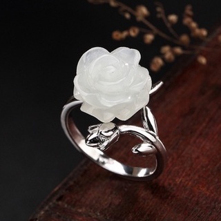 PANAOBEN ♥ sterling silver 925 rings for women vintage cute rings men Korean Fashion Accessories couple ring Korean Fashion Fake Gemstone Flower Shaped Metal Ring