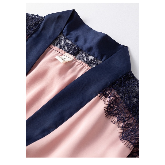 Bộ Đồ Ngủ 3 Món Bằng Lụa Mát Tay Dài Phối Ren Thời Trang Mùa Hè Xinh Xắn Cho Nữ