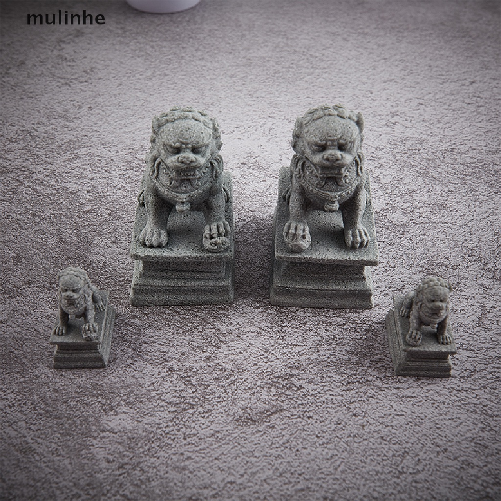 Set 2 Tượng Sư Tử Bằng Đá Mini Để Bàn Trang Trí Phong Thủy