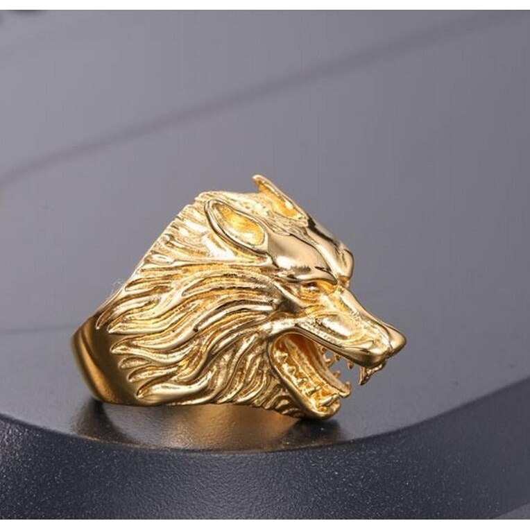 Nhẫn bằng thép không git hình sói đen cho nam và nữ