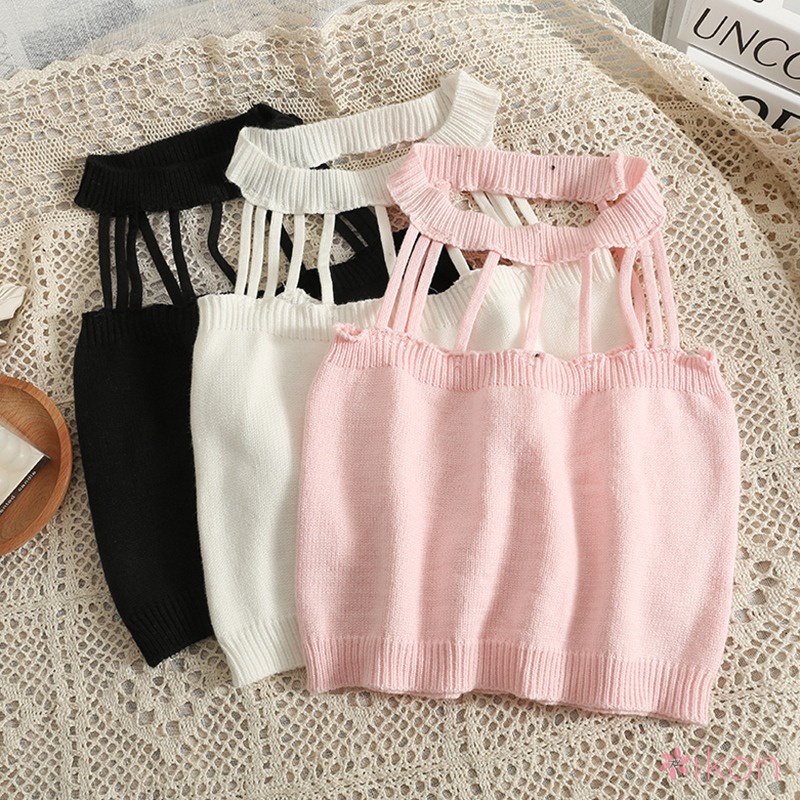 Áo Dệt Kim Không Tay Màu Trơn Thiết Kế Khoét Lỗ Thời Trang Cho Nữ