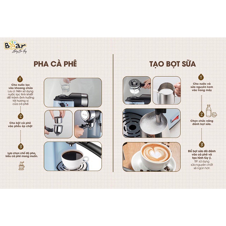 Máy pha cà phê Espresso, capuchino Bear CF-B02V1- Hàng chính hãng, đa chức năng- BH 12 tháng!