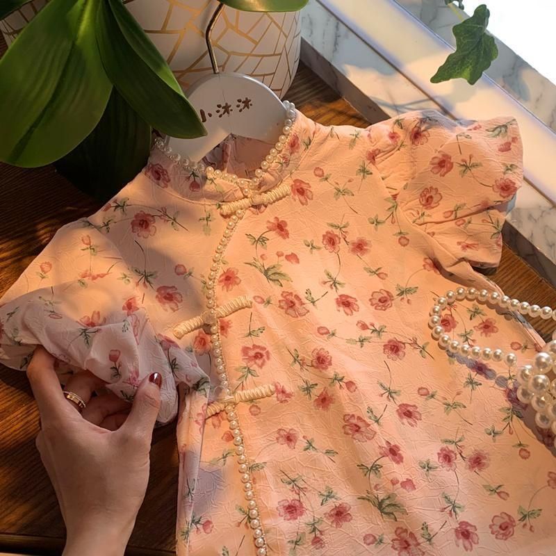 Đầm Sườn Xám Chất Chiffon Phong Cách Trung Hoa Mừng Năm Mới Cho Bé Gái