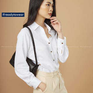 Sơ mi trắng nữ tay dài cổ Đức, đi làm đi chơi, vải đũi - linen shirt SM01