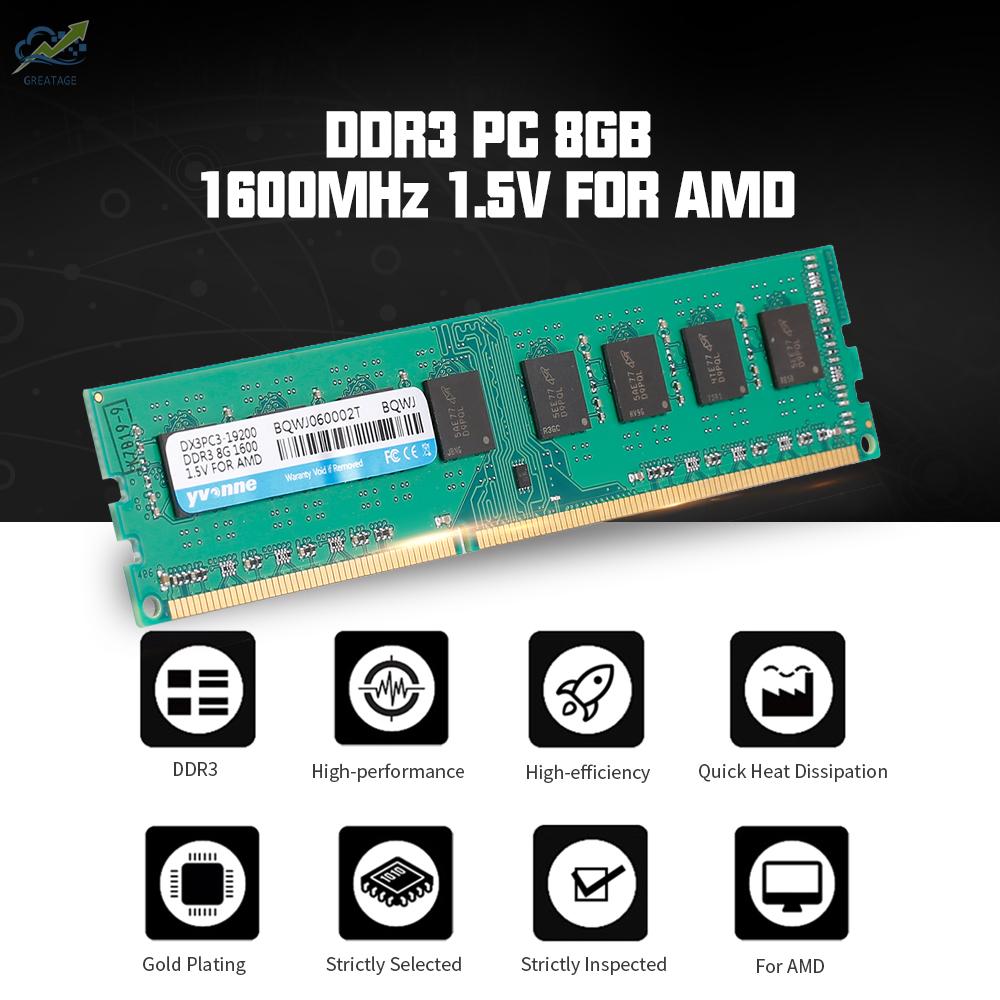 AMD Bộ Nhớ Máy Tính 240pin Yvonne Ddr3 Pc 8gb 1600mhz 1.5v | BigBuy360 - bigbuy360.vn