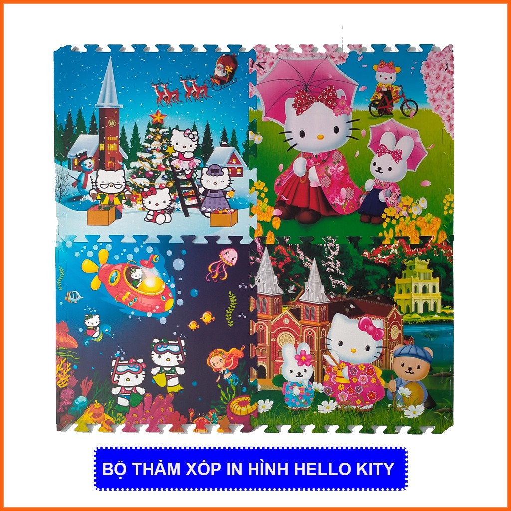 Thảm chơi cho bé hình Hello Kitty (bộ 4 tấm)- Kích thước mỗi tấm 60x60x1cm- Hàng Việt Nam- Mẹ Tròn Store