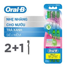 (Mua 2 tặng 1)Bàn chải Oral-B tinh chất Trà Xanh/ Trà Đen vỉ 3 cây