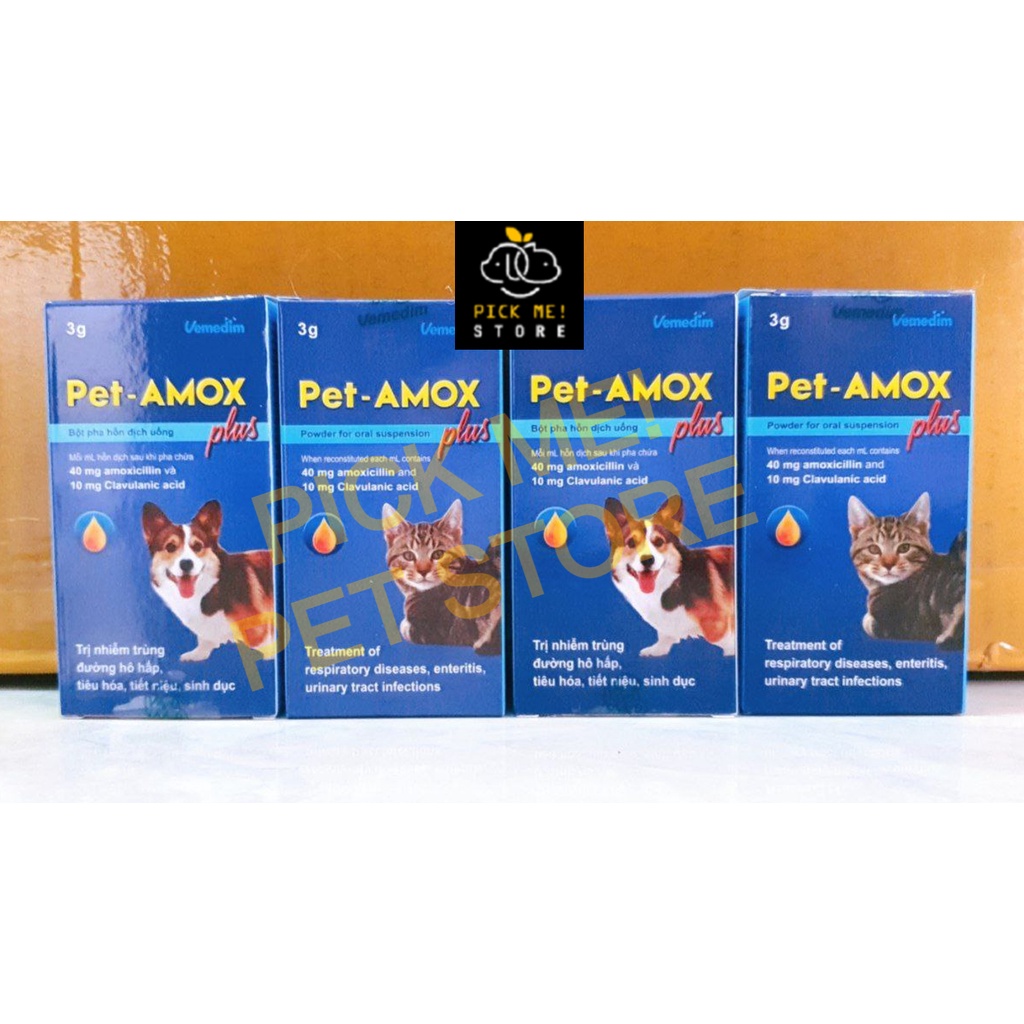 [Lọ 3g] Bột pha Pet Amox Plus Hỗ Trợ Các Nhiễm Trung Hô Hấp, Tiết Niệu cho Chó Mèo