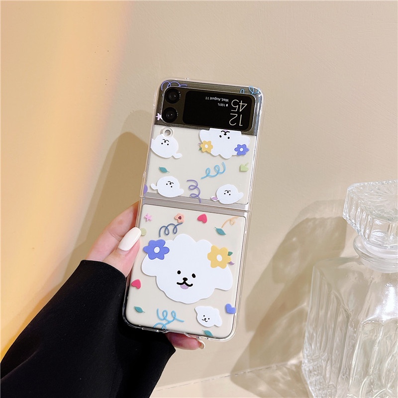 Ốp Điện Thoại PC Cứng Trong Suốt Hình Gấu/Cún Dễ Thương Cho Samsung Galaxy Z Flip 3 Z Flip3 ZFlip3
