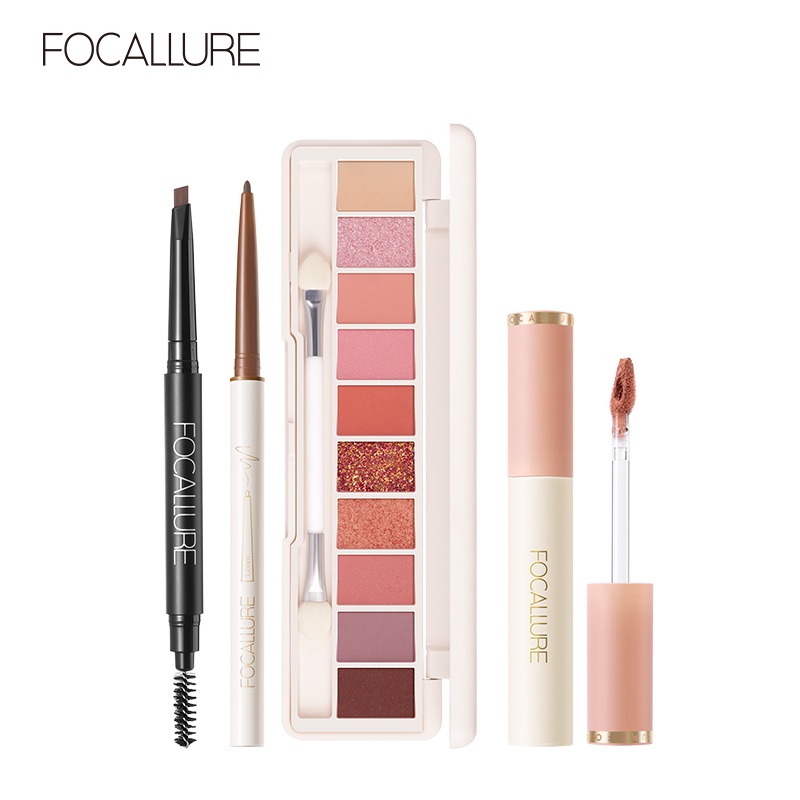Bộ Mỹ Phẩm 4 Món Focallure Gồm Son Môi + Kem Nền + Bút Kẻ Mày + Kẻ Mắt Kèm Túi Đựng 0.1kg/4pcs