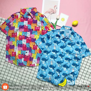 [Banana]- Áo sơ mi hoạt hình mèo/ cá voi (M,L,XL)