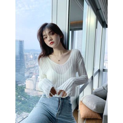 Áo len mỏng cổ tym Quảng Châu màu hotrend