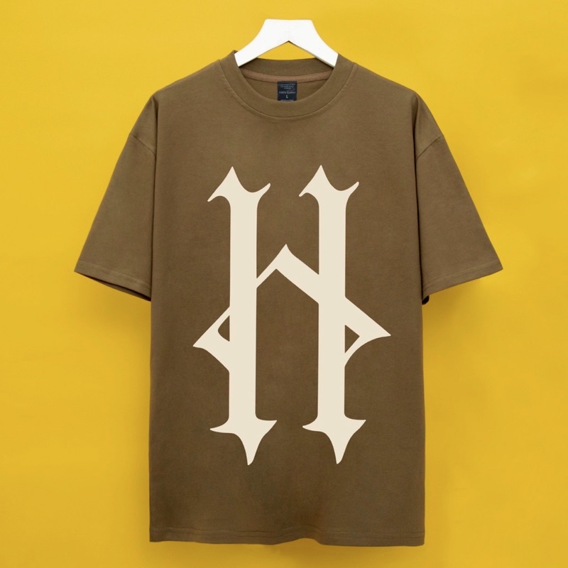 Áo thun tay lỡ in trước sao chữ H có 5 màu xanh/đen/nâu/kem/trắng/