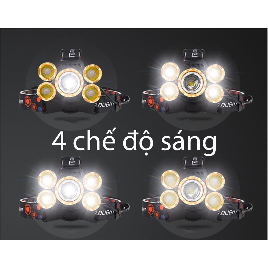 Đèn Pin Đội Đầu 5 Bóng Led Siêu Sáng, Thông Minh, Tiện Dụng