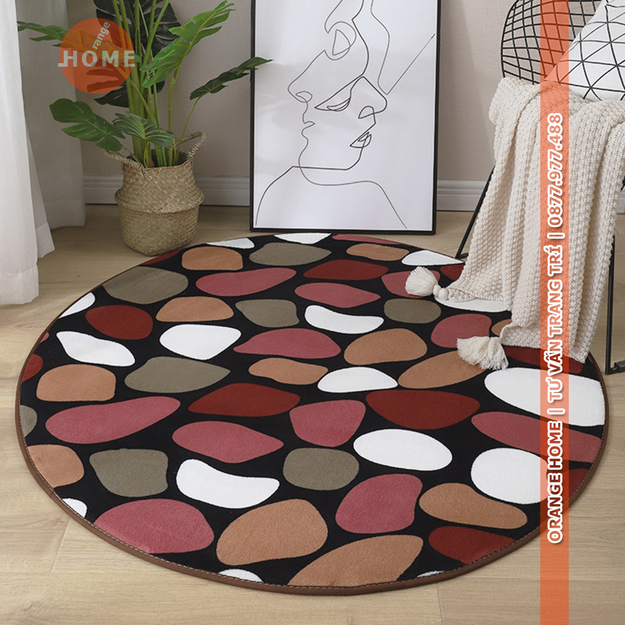 Thảm tròn hoa văn họa tiết đá 80cm | 100cm  | Nhung Nỉ | Trang trí phòng khách | phòng ngủ