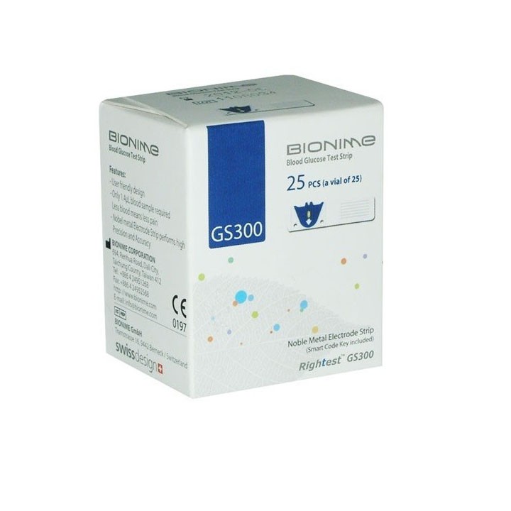 Que thử đường huyết BIONIME GS-300 hộp 25 que có kèm chip code