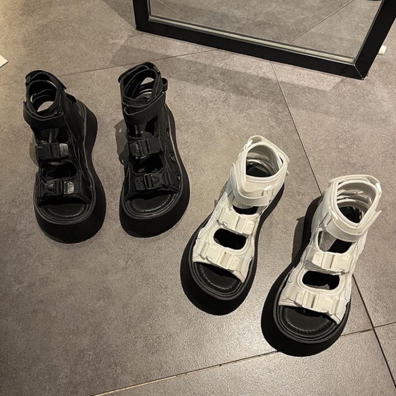(ORDER) GIÀY ULZZANG SANDALS 3 QUAI NGANG CỔ CAO ĐẾ DÀY BÁNH MỲ CAO 4CM MQ
