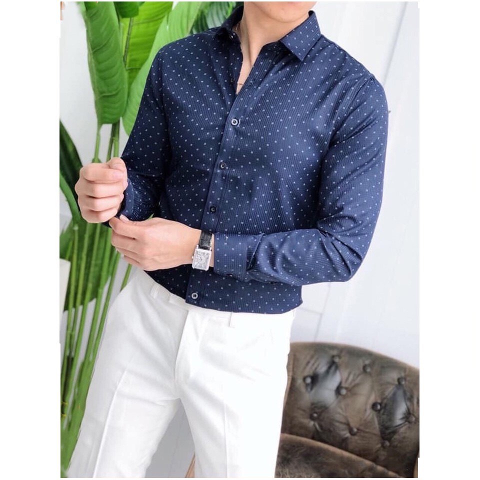 Áo Sơ Mi Nam Dài Tay Body Họa Tiết Nhỏ Gấp Hộp Cao Cấp Vải Trơn Mát Chống Nhăn Vnicestore