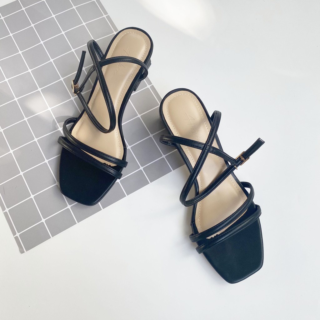 Giày dép nữ, sandal cao gót sang chảnh quai mảnh da mềm gót vuông - MÃ H04