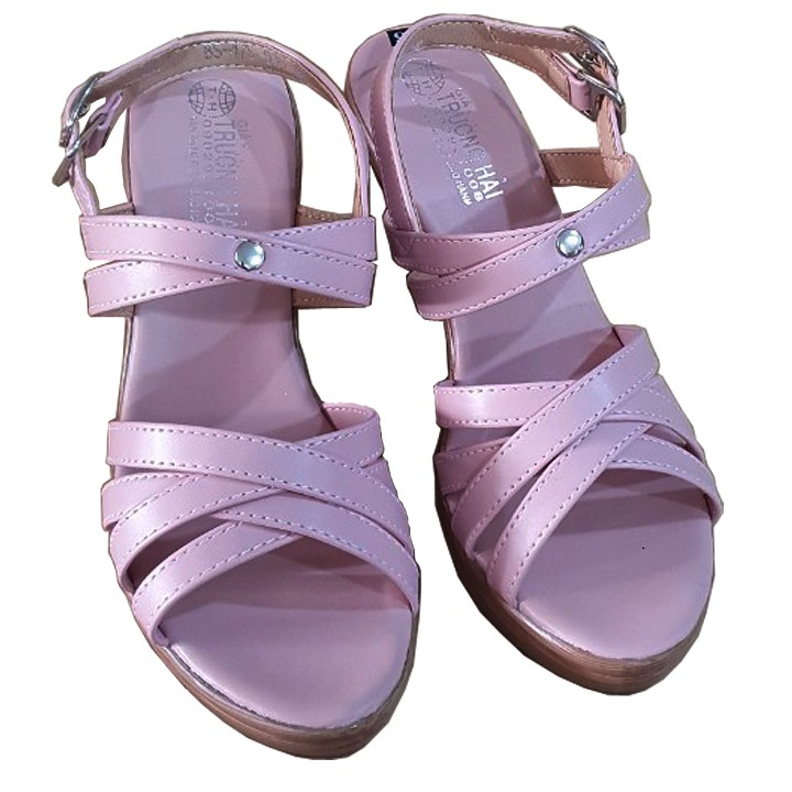 Giày Sandal Nữ Đế Xuồng Trường Hải Cao 9.5cm Màu Hồng DX145