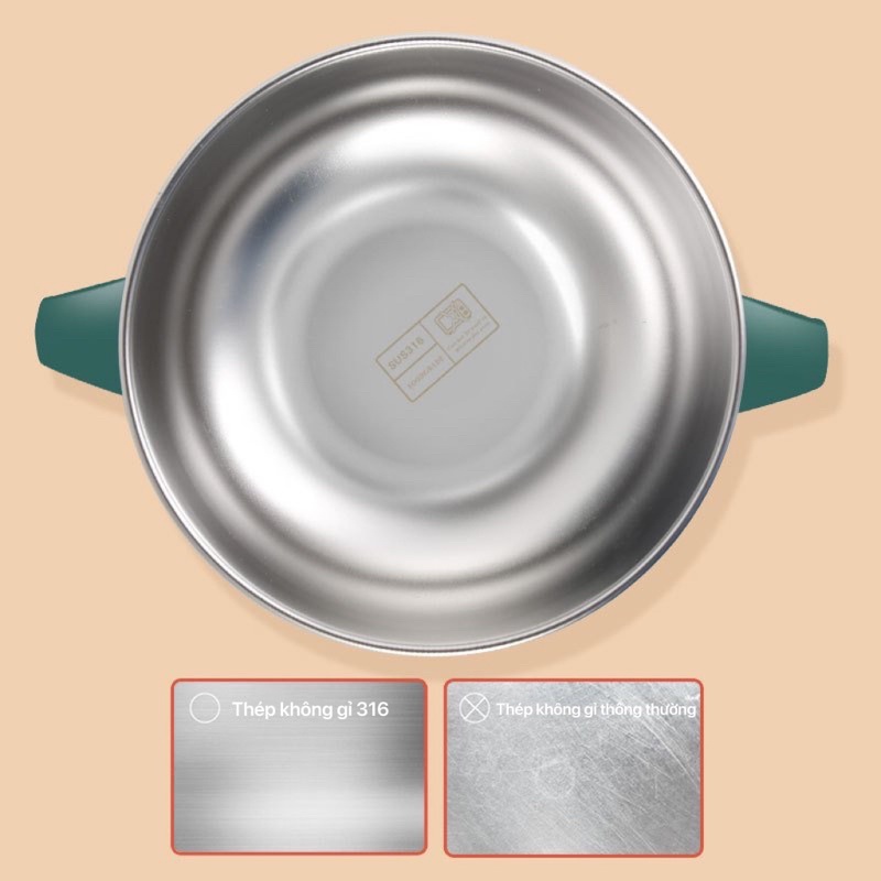 Set bát inox giữ nhiệt kèm thìa dĩa  có nắp giữ chặt, 2 tay cầm chắc chắn