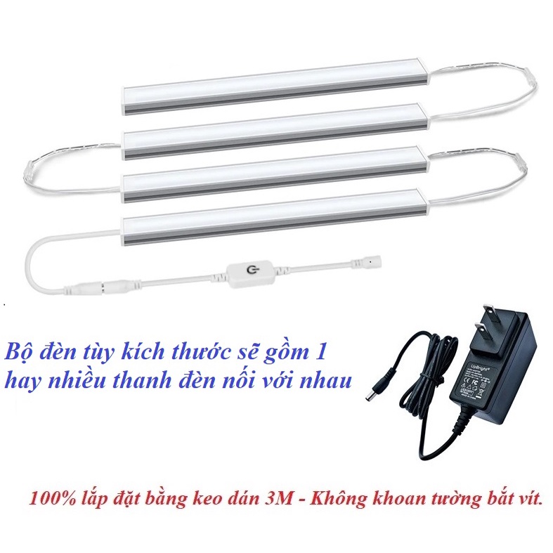 Bộ đèn LED thanh ngang dài 40cm 50cm 60cm gắn tủ quần áo , tủ giày ,tủ bếp ,kệ bếp, tủ trưng bày ...