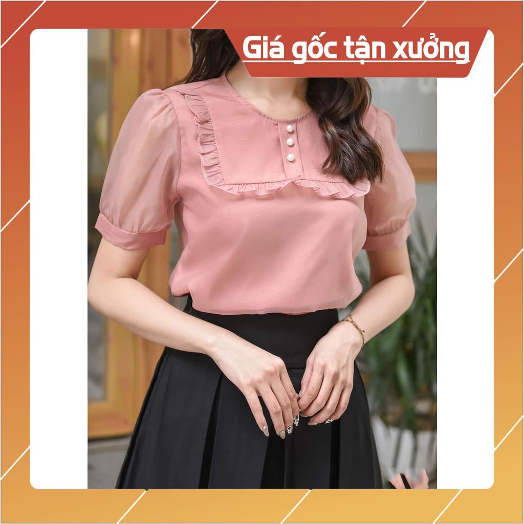 [SALE] Áo Sơ Mi Nữ viền bèo đính ngọc tay ngắn cổ tròn Gloria Shop 💖 - Ảnh Thật💖 Sơ mi kiểu [ SMGl01] | BigBuy360 - bigbuy360.vn