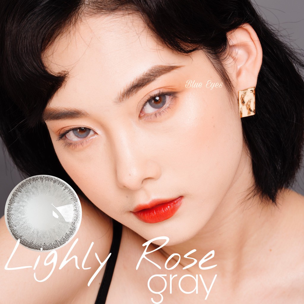 Kính áp tròng Hàn Quốc xám xanh cá tính LIGHLY ROSE GRAY, độ cận 0-8, hsd 6 tháng, giãn tròng 14.0.