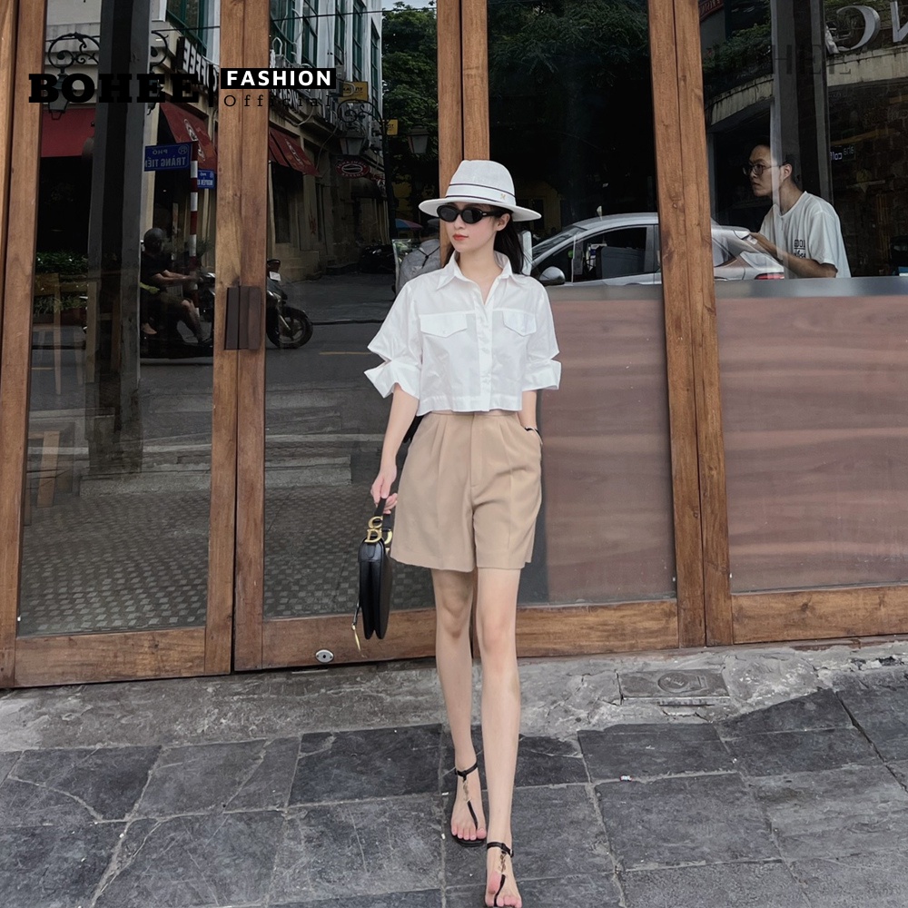 Áo sơ mi croptop nữ BOHEE tay kiểu  A249